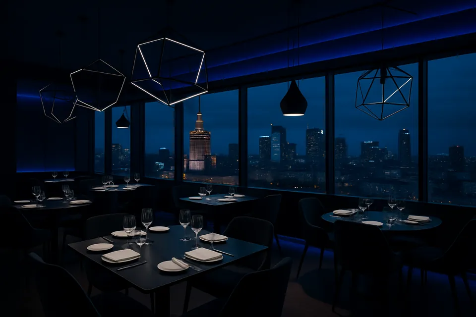 Restaurant Zenith mit stilvollem Lichtkonzept und gedeckten Tischen